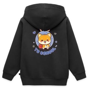 Petit Shiba va à l'école - Sweat Premium à capuche zippé enfant bio - noir - Dos - AI Model Kid Male (0cm)