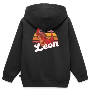 LEON - Schöner Jungen Name mit T-REX Dino - Kinder Premium Organic Zip Hoodie - Schwarz - Hinten - AI Model Kid Male (0cm)