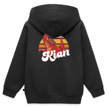 KIAN - Schöner Jungen Name mit T-REX Dino - Kinder Premium Organic Zip Hoodie - Schwarz - Hinten - AI Model Kid Male (0cm)