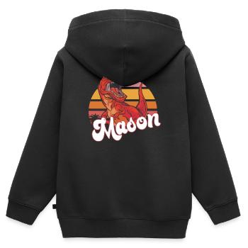 MASON - Schöner Jungen Name mit T-REX Dino - Kinder Premium Organic Zip Hoodie - Schwarz - Hinten - AI Model Kid Male (0cm)