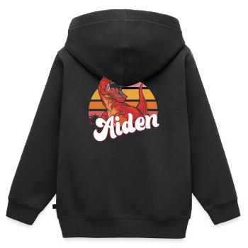 AIDEN - Schöner Jungen Name mit T-REX Dino - Kinder Premium Organic Zip Hoodie - Schwarz - Hinten - AI Model Kid Male (0cm)