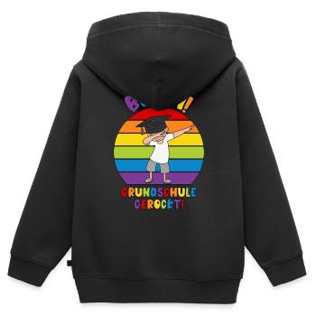 Abschluss Grundschule 2026 Bääm Schule gerockt - Kinder Premium Organic Zip Hoodie - Schwarz - Hinten - AI Model Kid Male (0cm)