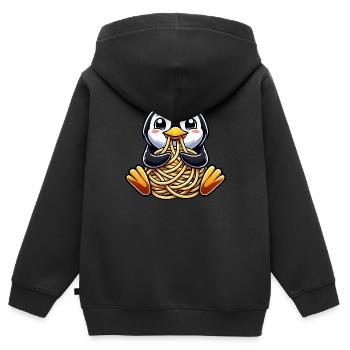 Un pingouin maladroit mange des spaghettis - Sweat Premium à capuche zippé enfant bio - noir - Dos - AI Model Kid Male (0cm)