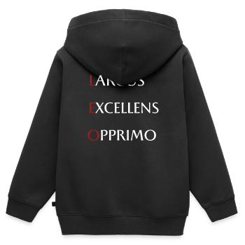 Leo - Kinder Premium Organic Zip Hoodie - Schwarz - Hinten - AI Model Kid Male (0cm)
