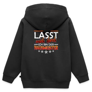 Hausmeister Spruch lasst mich durch Hausmeister - Kinder Premium Organic Zip Hoodie - Schwarz - Hinten - AI Model Kid Male (0cm)