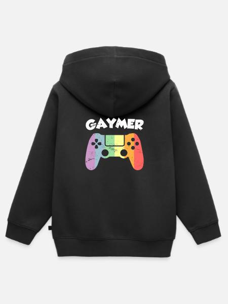 Funny Gay Saying Gaymer Gay Gamer - Kids Premium Organic Zip-up Hoodie - black