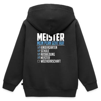 Meister Geschenk Weltherrschaft Plan geht auf - Kinder Premium Organic Zip Hoodie - Schwarz - Hinten - AI Model Kid Male (0cm)