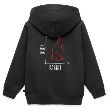 Illusion d’optique Canard Lapin Illusion Wittgenstein - Sweat Premium à capuche zippé enfant bio - noir - Dos - AI Model Kid Male (0cm)