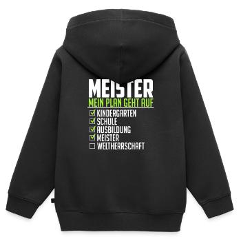 Meister lustiger Spruch Weltherrschaft Abschluss - Kinder Premium Organic Zip Hoodie - Schwarz - Hinten - AI Model Kid Male (0cm)