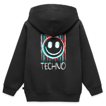 Techno Musique Visage Disque phonographe DJ Smile EDM - Sweat Premium à capuche zippé enfant bio - noir - Dos - AI Model Kid Male (0cm)