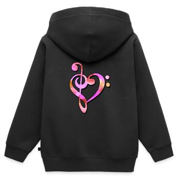 Techno Musique Clé de basse Clé de partition - Sweat Premium à capuche zippé enfant bio - noir - Dos - AI Model Kid Male (0cm)