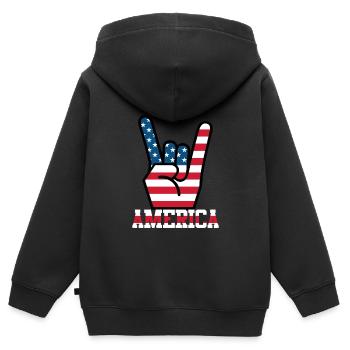 Amérique États-Unis drapeau drapeau rockers à main levée - Sweat Premium à capuche zippé enfant bio - noir - Dos - AI Model Kid Male (0cm)