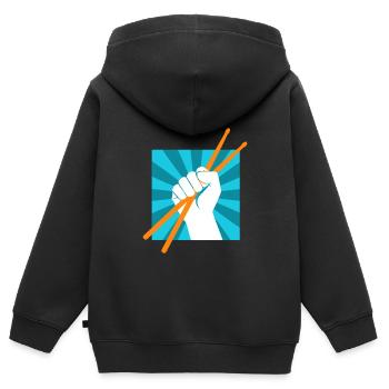 Drummer Drumsticks Batteur musicien Rocker - Sweat Premium à capuche zippé enfant bio - noir - Dos - AI Model Kid Male (0cm)