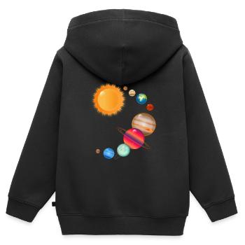 Kosmos Weltall Planeten im Sonnensystem - Kinder Premium Organic Zip Hoodie - Schwarz - Hinten - AI Model Kid Male (0cm)
