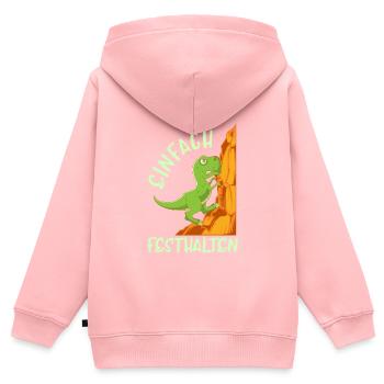 Kletter Spaß Spruch Einfach festhalten Boulder - Kinder Premium Organic Zip Hoodie - Rosa - Hinten - AI Model Kid Female (0cm)
