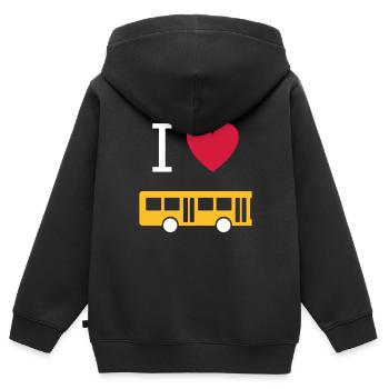 ★ Designfarben änderbar ★ Ich liebe Busse - Kinder Premium Organic Zip Hoodie - Schwarz - Hinten - AI Model Kid Male (0cm)