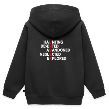 Urban exploration Urbexing Lost Places - Kinder Premium Organic Zip Hoodie - Schwarz - Hinten - AI Model Kid Male (0cm)