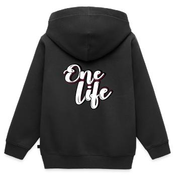 Ein Leben - Kinder Premium Organic Zip Hoodie - Schwarz - Hinten - AI Model Kid Male (0cm)