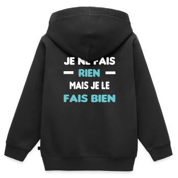 Je ne fais rien - Sweat Premium à capuche zippé enfant bio - noir - Dos - AI Model Kid Male (0cm)