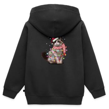 Chat Ragdoll de Noël au chapeau de Père Noël et lumières de Noël - Sweat Premium à capuche zippé enfant bio - noir - Dos - AI Model Kid Male (0cm)