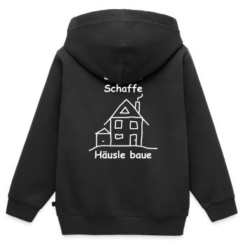 Schaffe Schaffe Häusle Baue Geschenk Spruch - Kinder Premium Organic Zip Hoodie - Schwarz - Hinten - AI Model Kid Male (0cm)