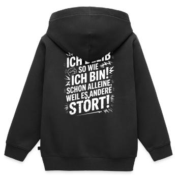 Lustiger "Ich bleib so wie ich bin" Spruch - Kinder Premium Organic Zip Hoodie - Schwarz - Hinten - AI Model Kid Male (0cm)