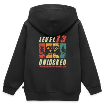 Level 13 Unlocked Gamer Turning 13th Birthday Gift - Kids Premium Organic Zip-up Hoodie - black - Back - AI Model Kid Male (0cm)