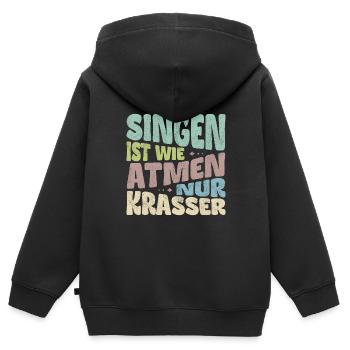 Singen ist wie Atmen, nur krasser. - Kinder Premium Organic Zip Hoodie - Schwarz - Hinten - AI Model Kid Male (0cm)