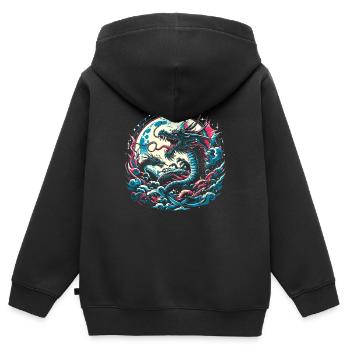 Dragons au clair de lune - Sweat Premium à capuche zippé enfant bio - noir - Dos - AI Model Kid Male (0cm)