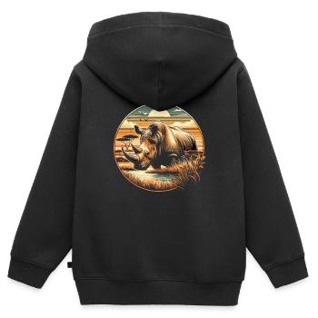 Rhinocéros savane - Sweat Premium à capuche zippé enfant bio - noir - Dos - AI Model Kid Male (0cm)