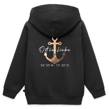 Ostseeliebe - Anker - Koordinaten Rügen - Kinder Premium Organic Zip Hoodie - Schwarz - Hinten - AI Model Kid Male (0cm)