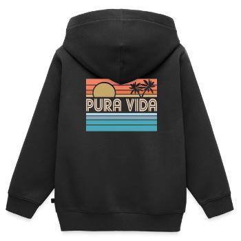 Pura Vida Costa Rica Coucher de soleil 70s 80s Surfeur Été - Sweat Premium à capuche zippé enfant bio - noir - Dos - AI Model Kid Male (0cm)