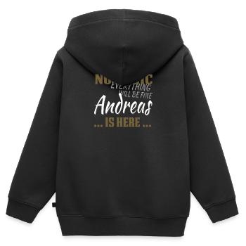 Andreas - Keine Panik - lustiges Geschenk englisch - Kinder Premium Organic Zip Hoodie - Schwarz - Hinten - AI Model Kid Male (0cm)