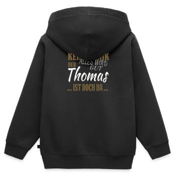 Thomas - Keine Panik - lustiges Geschenk - Kinder Premium Organic Zip Hoodie - Schwarz - Hinten - AI Model Kid Male (0cm)