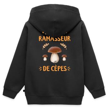 Cèpe Champignons champignon Ramasseur Cueillette - Sweat Premium à capuche zippé enfant bio - noir - Dos - AI Model Kid Male (0cm)