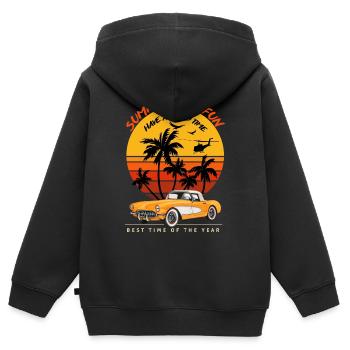Heure d’été Fun-Sentiment d’été - Sweat Premium à capuche zippé enfant bio - noir - Dos - AI Model Kid Male (0cm)