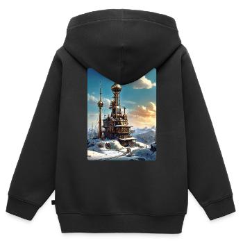 Steampunk Winterlandschaft mit Funkturm 1.12 - Kinder Premium Organic Zip Hoodie - Schwarz - Hinten - AI Model Kid Male (0cm)