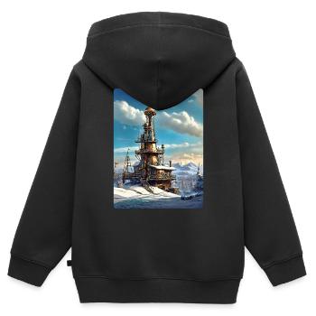 Steampunk Winterlandschaft mit Funkturm 1.17 - Kinder Premium Organic Zip Hoodie - Schwarz - Hinten - AI Model Kid Male (0cm)