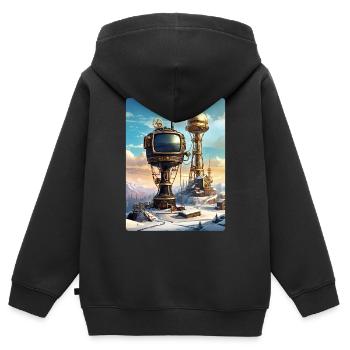 Steampunk Winterlandschaft mit Funkturm 1.5 - Kinder Premium Organic Zip Hoodie - Schwarz - Hinten - AI Model Kid Male (0cm)