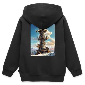 Steampunk Winterlandschaft mit Funkturm 1.10 - Kinder Premium Organic Zip Hoodie - Schwarz - Hinten - AI Model Kid Male (0cm)