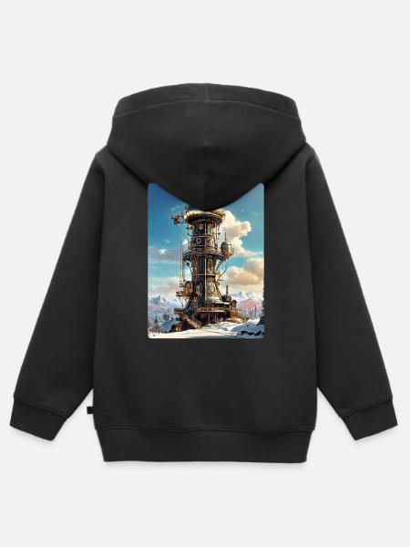 Steampunk Winterlandschaft mit Funkturm 1.10 - Kinder Premium Organic Zip Hoodie - Schwarz