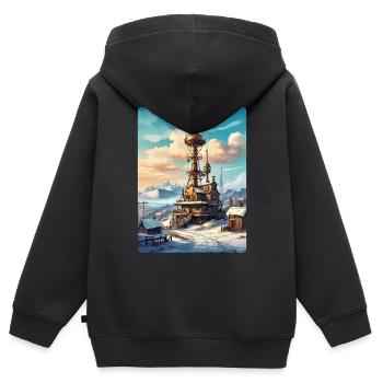 Steampunk Winterlandschaft mit Funkturm 1.16 - Kinder Premium Organic Zip Hoodie - Schwarz - Hinten - AI Model Kid Male (0cm)