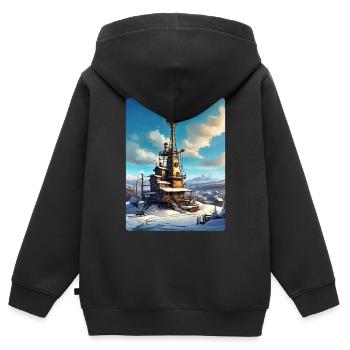 Steampunk Winterlandschaft mit Funkturm 1.13 - Kinder Premium Organic Zip Hoodie - Schwarz - Hinten - AI Model Kid Male (0cm)
