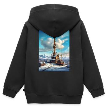 Steampunk Winterlandschaft mit Funkturm 1.14 - Kinder Premium Organic Zip Hoodie - Schwarz - Hinten - AI Model Kid Male (0cm)