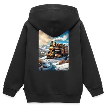 Steampunk Winterlandschaft Dampflok 1.2 - Kinder Premium Organic Zip Hoodie - Schwarz - Hinten - AI Model Kid Male (0cm)