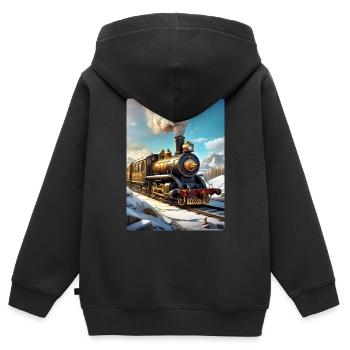 Steampunk Winterlandschaft Dampflok 1.8 - Kinder Premium Organic Zip Hoodie - Schwarz - Hinten - AI Model Kid Male (0cm)