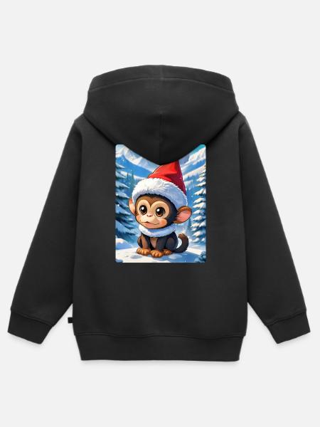 Anime Winterlandschaft Affe 1.3 - Kinder Premium Organic Zip Hoodie - Schwarz