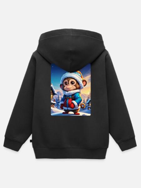 Anime Winterlandschaft Affe 1.1 - Kinder Premium Organic Zip Hoodie - Schwarz