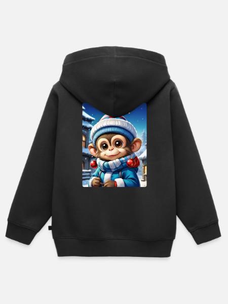 Anime Winterlandschaft Affe 1.5 - Kinder Premium Organic Zip Hoodie - Schwarz