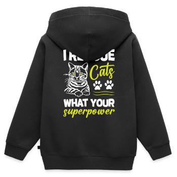 Je sauve les chats Quel est votre superpouvoir - Sweat Premium à capuche zippé enfant bio - noir - Dos - AI Model Kid Male (0cm)